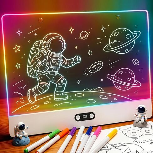 لوحة رسم LED قابلة لإعادة الشحن مقاس 16 بوصة للأطفال، تابلت رسم مضيء نيون، لوحة رسومات الشعار المبتكرة المتوهجة، لوحة ملاحظات LED، لوحة مسح جافة، 8 علامات، هدايا عيد ميلاد للأطفال المراهقين والأولاد والبنات in Kuwait