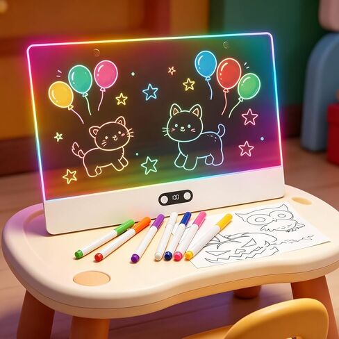 لوحة رسم LED قابلة لإعادة الشحن مقاس 16 بوصة للأطفال، تابلت رسم مضيء نيون، لوحة رسومات الشعار المبتكرة المتوهجة، لوحة ملاحظات LED، لوحة مسح جافة، 8 علامات، هدايا عيد ميلاد للأطفال المراهقين والأولاد والبنات in Kuwait