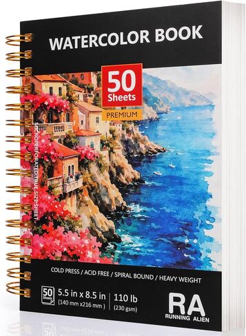 50 Sheets Watercolor Paper,8.5"X5.5" Water Color Paper Pad,110lb/230gsm Painting Drawing Paper Book,Cold Press Watercolor Sketchbook,Art Supplies for Adults & Students to Practice in Kuwait
