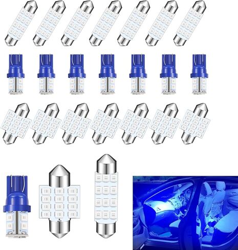 مجموعة 24 قطعة من مصابيح LED الداخلية للسيارة، T10 31 مم 42 مم مصابيح LED بديلة داخلية، ضوء السيارة الداخلي الأزرق، لمصابيح لوحة الترخيص لخريطة القبة، علامة جانبية للباب (أزرق) in Kuwait