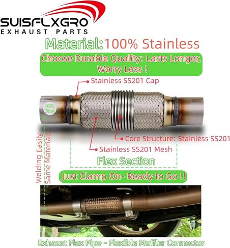 Exhaust Flex Pipe Universal Type 100% Stainless Steel For Heavy Duty and Cars (1 PC, 2.5X8X12 Clamps) in Saudi Arabia