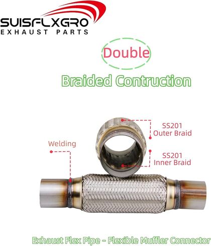 Exhaust Flex Pipe Universal Type 100% Stainless Steel For Heavy Duty and Cars (1 PC, 2.5X8X12 Clamps) in Saudi Arabia