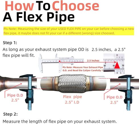 Exhaust Flex Pipe Universal Type 100% Stainless Steel For Heavy Duty and Cars (1 PC, 2.5X8X12 Clamps) in Saudi Arabia