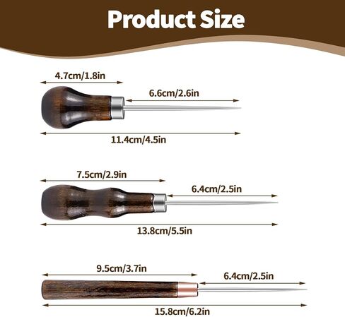 3 Pack Leather Awl Tool - Scratch Awl with Gourd Wooden Handle, Awl Tool for Leather Sewing, Craft, Shoe Repair in Kuwait