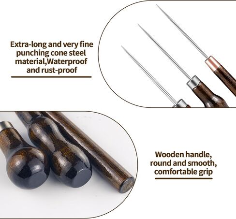 3 Pack Leather Awl Tool - Scratch Awl with Gourd Wooden Handle, Awl Tool for Leather Sewing, Craft, Shoe Repair in Kuwait