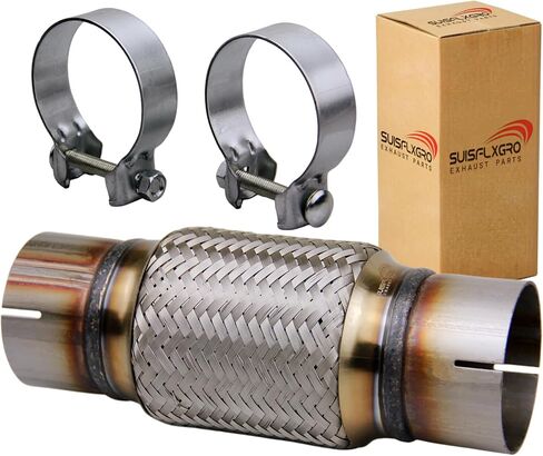 Exhaust Flex Pipe Universal Type 100% Stainless Steel For Heavy Duty and Cars (1 PC, 2.5X8X12 Clamps) in Saudi Arabia