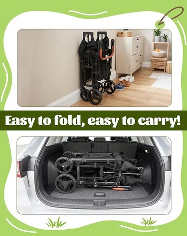 CAtArt Upgrade Wagon Stroller for 2 Kids, Double Seater Push Stroller with Canopy & Ventilation Mesh | Push Pull Wagon for Kids with Removable Seat Pads, One-Hand Fold & Large Storage (Black) in Kuwait