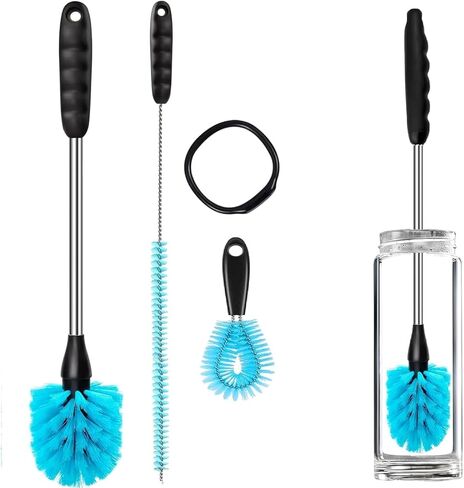 Water Bottle Brush Set, Long Handle 3-in-1 Stainless Steel Water Bottle Scrubbing Brush, Cleaning for Narrow Neck Bottles, Sport Bottles, Baby Bottles, Coffee Mugs, Tumblers, Flask(Short Size) in Saudi Arabia