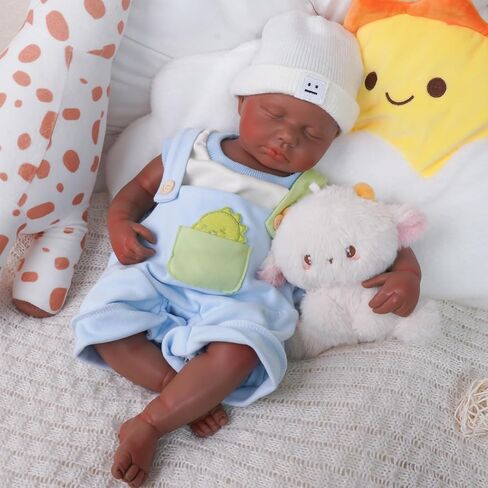 17 inch Full Body Silicone Baby Dolls Realistic, Baby Reborn, Washable Soft Full Body Newborn Baby Dolls, Suitable for Companionship, for Character Collection Silicone Baby Doll (Exing-Dark) in Saudi Arabia