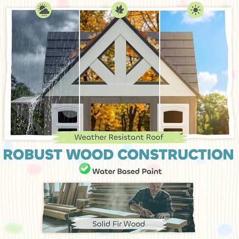 Qaba Outdoor Playhouse, Wooden Kids Playhouse with Dog Door, Kids Cottage with Flower Box, Cookware & Window for Backyard Garden, Indoor Playroom Imaginative Play for Ages 2+, Gray in Kuwait