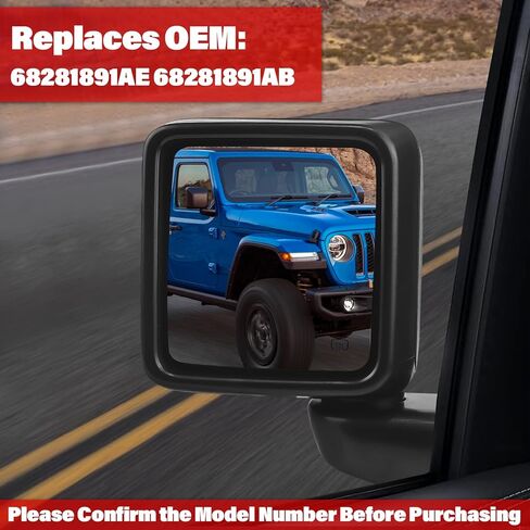 مجموعة مرآة جانبية للسائق متوافقة مع Jeep Wrangler JL 2018-2024 Gladiator JT 2020-2024 مرآة الرؤية الخلفية مع استبدال ساخن وقابل للتعديل بالطاقة 68281891AE (يمين) in Kuwait