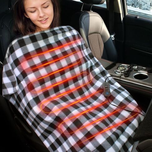 Electric Blanket,12 Volt Heated Blanket,Car Heated Travel Blanket, with a Timer, Warm Blanket for Cars,Office,Travelling (AT, 57"x40") in Kuwait