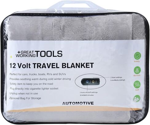 Heated Car Blanket, 12v Electric Blanket with 3 Heat Settings, Auto Shutoff, 55" X 40" - Grey in Kuwait
