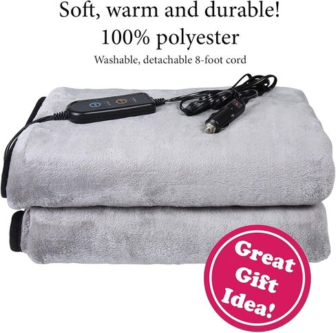 Heated Car Blanket, 12v Electric Blanket with 3 Heat Settings, Auto Shutoff, 55" X 40" - Grey in Kuwait