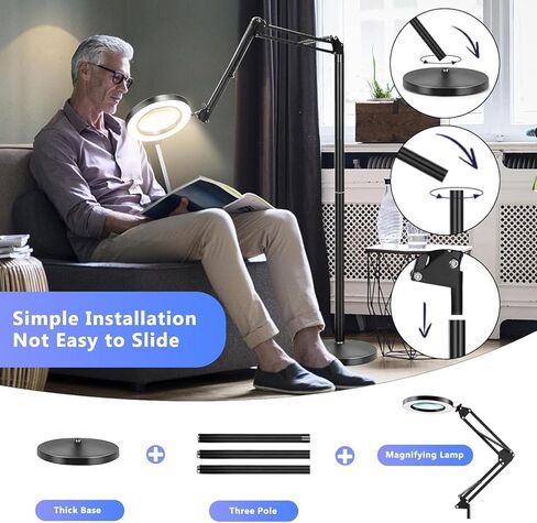 15X&10XMagnifying Glass with Light, Adjustable Arm Real 4.3" Glass Lens LED Magnifying Glasses and Extension Line Work,3 Color Modes Stepless Dimmable Lighted for Close Work,Hobbies Reading Work. in Saudi Arabia