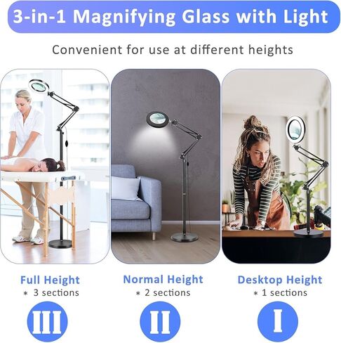 15X&10XMagnifying Glass with Light, Adjustable Arm Real 4.3" Glass Lens LED Magnifying Glasses and Extension Line Work,3 Color Modes Stepless Dimmable Lighted for Close Work,Hobbies Reading Work. in Saudi Arabia