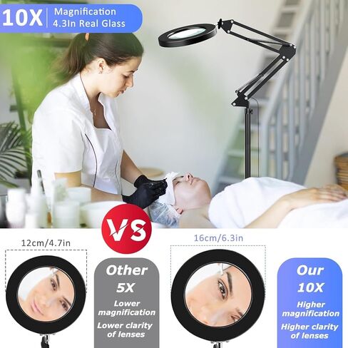 15X&10XMagnifying Glass with Light, Adjustable Arm Real 4.3" Glass Lens LED Magnifying Glasses and Extension Line Work,3 Color Modes Stepless Dimmable Lighted for Close Work,Hobbies Reading Work. in Saudi Arabia