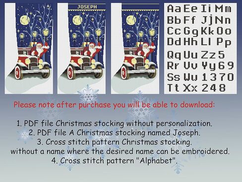 Christmas Stocking Cross Stitch Patterns for Adults PDF, Modern Personalized Counted Printable Easy Holiday Stockings, Cute Santa Claus, red Truck, Simple Design for Beginners DIY, Digital Download in Kuwait