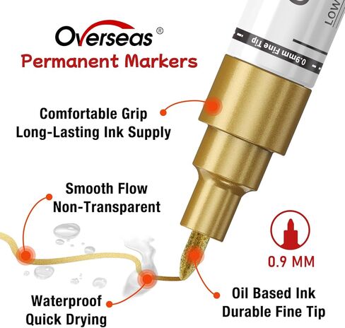 Overseas Oil-Based Fine Tip Paint Marker Pen - 5 Colors 0.9mm Fine Nib Permanent Markers, Quick Dry, Waterproof, Fade Resistant Paint Pens for Metal, Wood, Rock, Plastic, Ceramics, Rubber, Glass in Kuwait