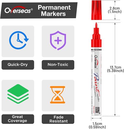 Overseas Oil-Based Fine Tip Paint Marker Pen - 5 Colors 0.9mm Fine Nib Permanent Markers, Quick Dry, Waterproof, Fade Resistant Paint Pens for Metal, Wood, Rock, Plastic, Ceramics, Rubber, Glass in Kuwait