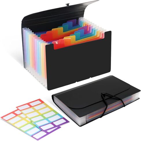 4x6 Inch Index Card Holder Box Organizer Storage Case 3x5 Inch Flash Note Card File Box with 13 Expandable Pockets and Label Stickers Large Capacity Recipe Coupon Organizer Book Sticker Album in Kuwait