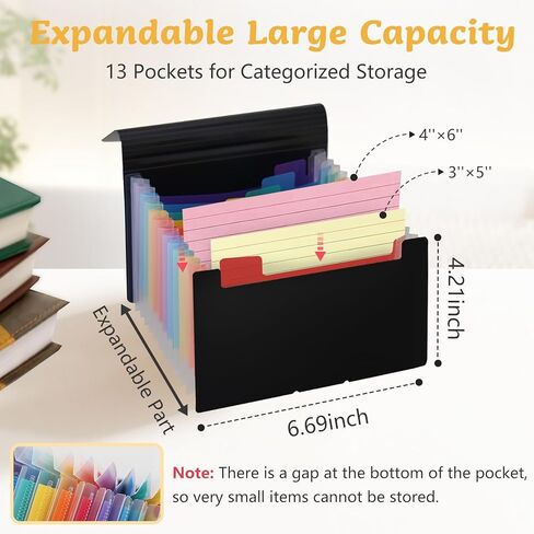4x6 Inch Index Card Holder Box Organizer Storage Case 3x5 Inch Flash Note Card File Box with 13 Expandable Pockets and Label Stickers Large Capacity Recipe Coupon Organizer Book Sticker Album in Kuwait