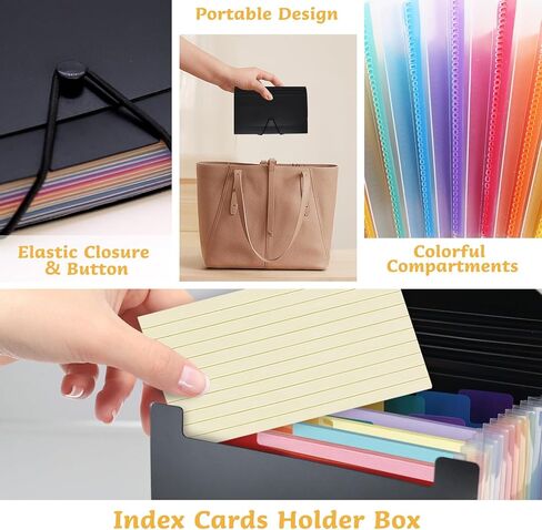 4x6 Inch Index Card Holder Box Organizer Storage Case 3x5 Inch Flash Note Card File Box with 13 Expandable Pockets and Label Stickers Large Capacity Recipe Coupon Organizer Book Sticker Album in Kuwait
