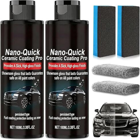 2PCS Nano-Quick Ceramic Coating Pro, Revolutionary Nano Spray for Car Detailing, Car Nano Quick Coat Restoring, for Dust-Proof Glass Effect and Lasting Luster, 3.38fl.oz in Kuwait