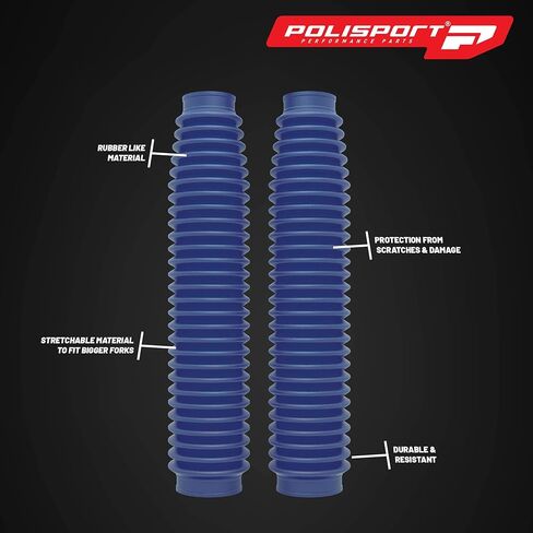 Polisport Universal Fork Boots Enduro، طول 430 مم × 41 مم علوي × 58 مم سفلي، مادة متينة تشبه المطاط، زوج للموتوكروس والدراجات النارية على الطرق الوعرة، أزرق in Kuwait