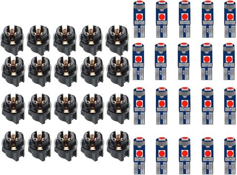 20PCS 74 LED Bulb Dash Lights Super Bright, T5 37 74 Wedge LED Bulb with PC74 PC37 Twist Lock Socket, Replacement Instrument Panel Gauge Light Kits, Cluster Shift Indicator Bulbs (White) in Kuwait