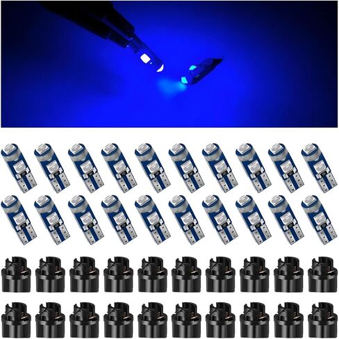 HZEL 20Sets/40PCS Car 74 LED Bulb Dash Light, Bright T5 2721 37 74 PC74 Wedge Twist Socket Vehicle Dome Map Dashboard Indicator, Instrument Panel Gauge Cluster Lamp Kit, Universal for Vehicle (Blue) in Saudi Arabia
