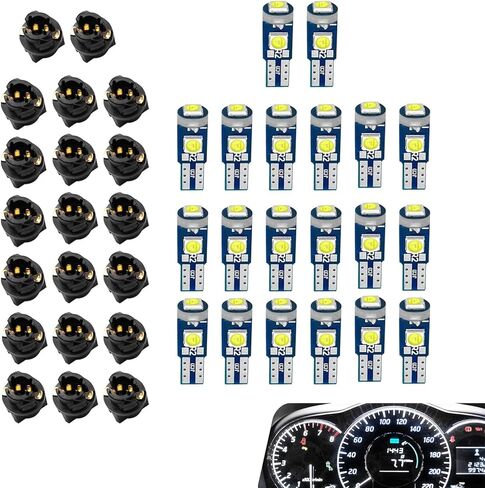 20PCS 74 Led Bulb Dash Lights, T5 2721 27 37 2721 Bulb with PC74 PC 37 Twist Socket, Super Bright Instrument Cluster Bulbs, Car Dashboard Lights, Car Interior LED Bulb Replacement Kit (White) in Kuwait