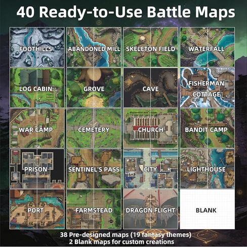 DND Battle Map Book – 40 Reusable Wet/Dry Erase Mats, 200+ Scenery Decals, 1" Grid & Lay-Flat Binding for Tabletop RPG Campaigns in Kuwait