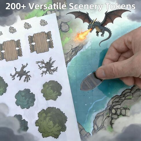 DND Battle Map Book – 40 Reusable Wet/Dry Erase Mats, 200+ Scenery Decals, 1" Grid & Lay-Flat Binding for Tabletop RPG Campaigns in Kuwait