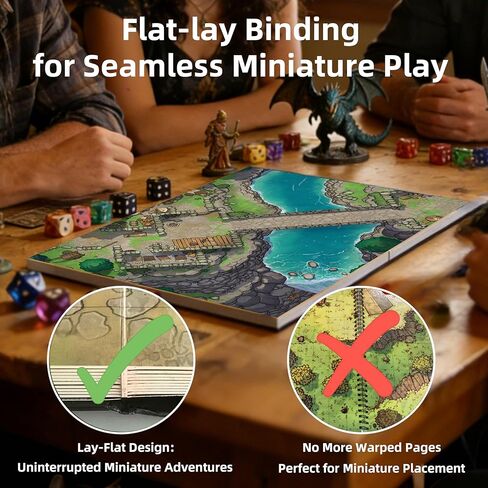 DND Battle Map Book – 40 Reusable Wet/Dry Erase Mats, 200+ Scenery Decals, 1" Grid & Lay-Flat Binding for Tabletop RPG Campaigns in Kuwait