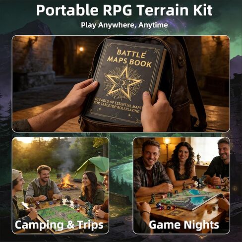 DND Battle Map Book – 40 Reusable Wet/Dry Erase Mats, 200+ Scenery Decals, 1" Grid & Lay-Flat Binding for Tabletop RPG Campaigns in Kuwait
