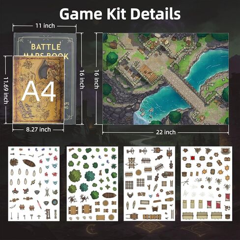 DND Battle Map Book – 40 Reusable Wet/Dry Erase Mats, 200+ Scenery Decals, 1" Grid & Lay-Flat Binding for Tabletop RPG Campaigns in Kuwait