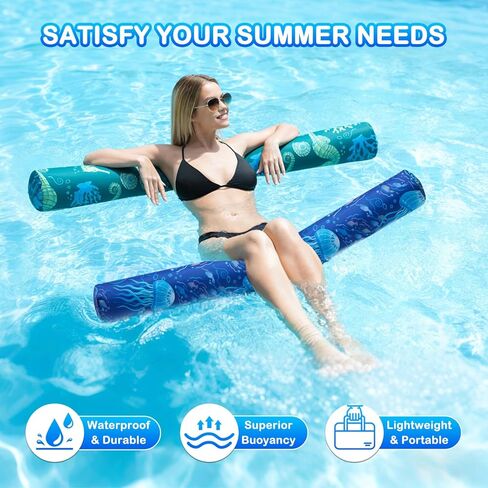 AURASUN 2 حزمة من المعكرونة القابلة للنفخ لحمام السباحة، معكرونة كبيرة قابلة للنفخ للسباحة، معكرونة مغطاة بنسيج ناعم للبالغين، ملحقات عوامة ممتازة لحمام السباحة والمحيط والبحيرة in Kuwait