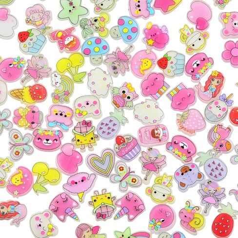سحر الراتنج للحرف اليدوية 100 قطعة Kawaii لطيف مسطح الظهر الوحل السحر السائبة صغيرة صغيرة أكريليك ثلاثية الأبعاد حلية فك التشفير المسطحة لمشابك الشعر DIY، سجل القصاصات والزينة (مختلط) in Kuwait