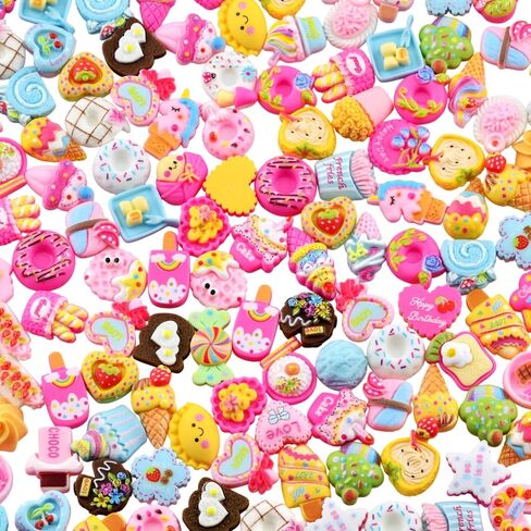 سحر الراتنج للحرف اليدوية 100 قطعة Kawaii لطيف مسطح الظهر الوحل السحر السائبة صغيرة صغيرة أكريليك ثلاثية الأبعاد حلية فك التشفير المسطحة لمشابك الشعر DIY، سجل القصاصات والزينة (مختلط) in Kuwait