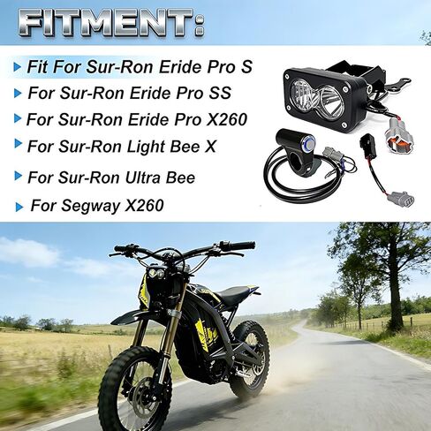 طقم المصابيح الأمامية 6000-6500K شريط إضاءة LED أبيض كريستالي مع مفتاح لـ Sur-Ron eRide Pro S، SS، X260، Light Bee X، Ultra Bee & Segway X260 - Dirt Bike Baja Spot Flood Combo، التوصيل والتشغيل in Kuwait