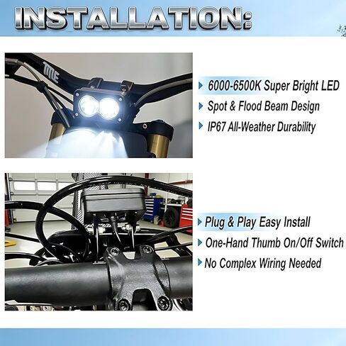 طقم المصابيح الأمامية 6000-6500K شريط إضاءة LED أبيض كريستالي مع مفتاح لـ Sur-Ron eRide Pro S، SS، X260، Light Bee X، Ultra Bee & Segway X260 - Dirt Bike Baja Spot Flood Combo، التوصيل والتشغيل in Kuwait