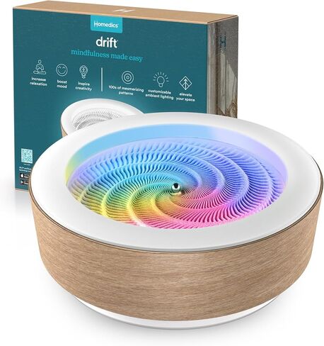 Homedics Drift طاولة رمل خشبية مقاس 10 بوصات - فن رملي متحرك يمكن التحكم فيه من خلال التطبيق للمكتب، شاشة عرض رملية آلية مع أضواء LED، كرة معدنية هادئة، ديكور مكتب المنزل للاسترخاء العصري (الجوز الأسود) in Kuwait