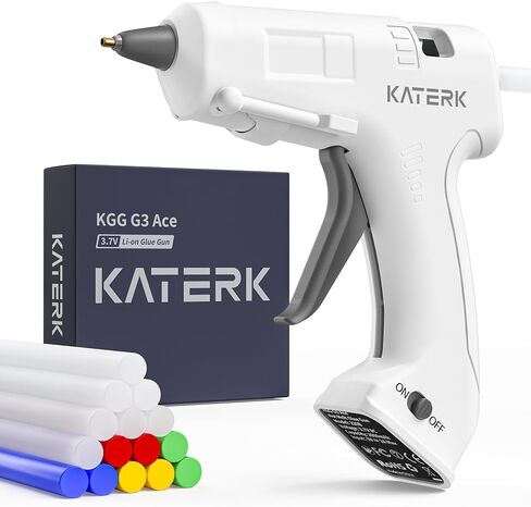 Katerk 3.7V Cordless Hot Glue Gun Kit, 90s Fast Heating, Mini Glue Gun with 15 Glue Sticks, USB-C Rechargeable with 2000mAh Built-in Battery, Ideal for DIY, Gift Making,School Crafts & Repairs (White) in Kuwait