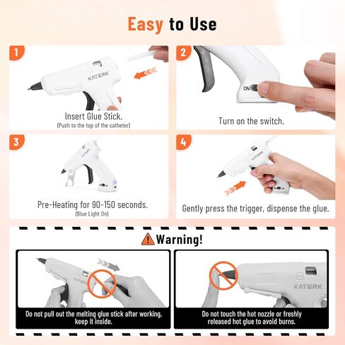 Katerk 3.7V Cordless Hot Glue Gun Kit, 90s Fast Heating, Mini Glue Gun with 15 Glue Sticks, USB-C Rechargeable with 2000mAh Built-in Battery, Ideal for DIY, Gift Making,School Crafts & Repairs (White) in Kuwait