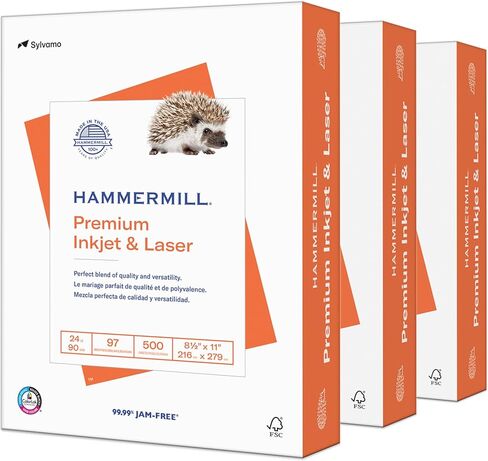 Hammermill Printer Paper, Premium Inkjet & Laser Paper 24 Lb, 8.5 x 11-3 Reams (1500 Sheets) - 97 Bright, Made in the USA, 166140R in Kuwait