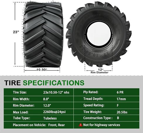 إطارات TRIPOWER 23x10.50-12 للجرارات - 23x10.50-12 إطار Ag لجزازة ركوب المزرعة في الحديقة، متينة 6PR بدون أنابيب، سعة 2260 رطل، مجموعة من 2 in Kuwait
