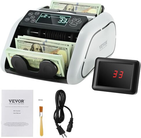 آلة عد النقود ذات الفئات المختلطة VEVOR، 1200 ورقة نقدية/الدقيقة، عداد النقود مع عدد القيمة، كشف التزييف بالأشعة فوق البنفسجية/MG/IR/DD/DBL/HLF/CHN، شاشة TFT، آلة عد النقود بالدولار واليورو in Kuwait