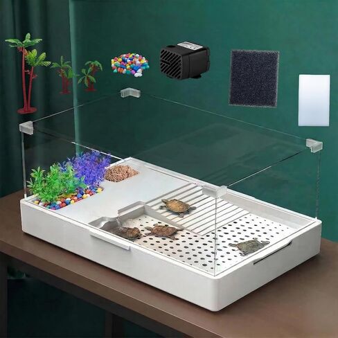 Geegoods Turtle Tank Aquarium,Reptile Tank,Turtle Aquarium Terrapin Lake with Water Pump Tank for Pet Turtle Reptile Habitat in Saudi Arabia