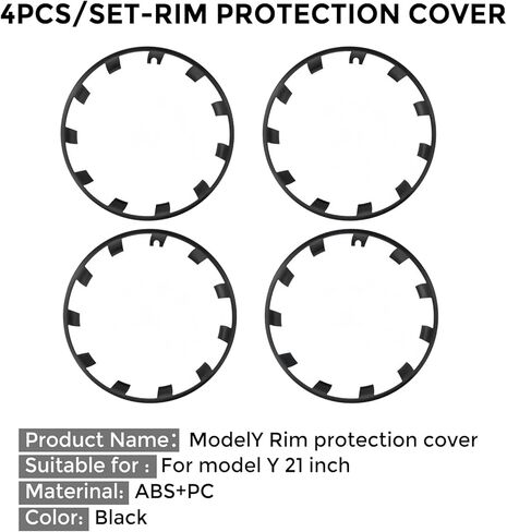 Rim Protector for Tesla Model Y 21 Inches ABS Rim Hubcap Cover Rim Guard Wheel Covers Car Protection Tire Trim Rings, Tesla Model Y Accessories, Black, 4 pcs in Kuwait